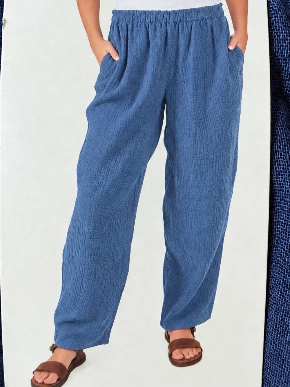 Coldwater Creek Cotton Gauze Crinkle pull on Wide Leg Pants with pockets